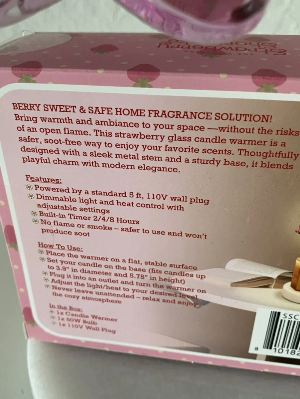 Strawberry Shortcake Candle Warmer Lamp Glass Shade PINK W/Marble Base VIRAL NEW